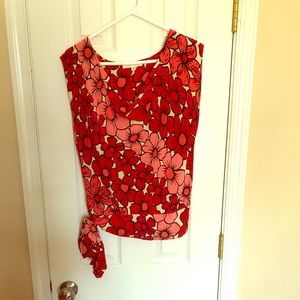 Red and pink cowl neck sleeveless blouse